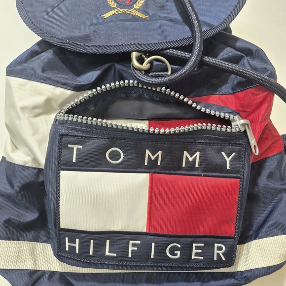 Tommy Hilfiger Backpack Vintage 90s Spellout Logo Blue Red White Drawstring main image 4